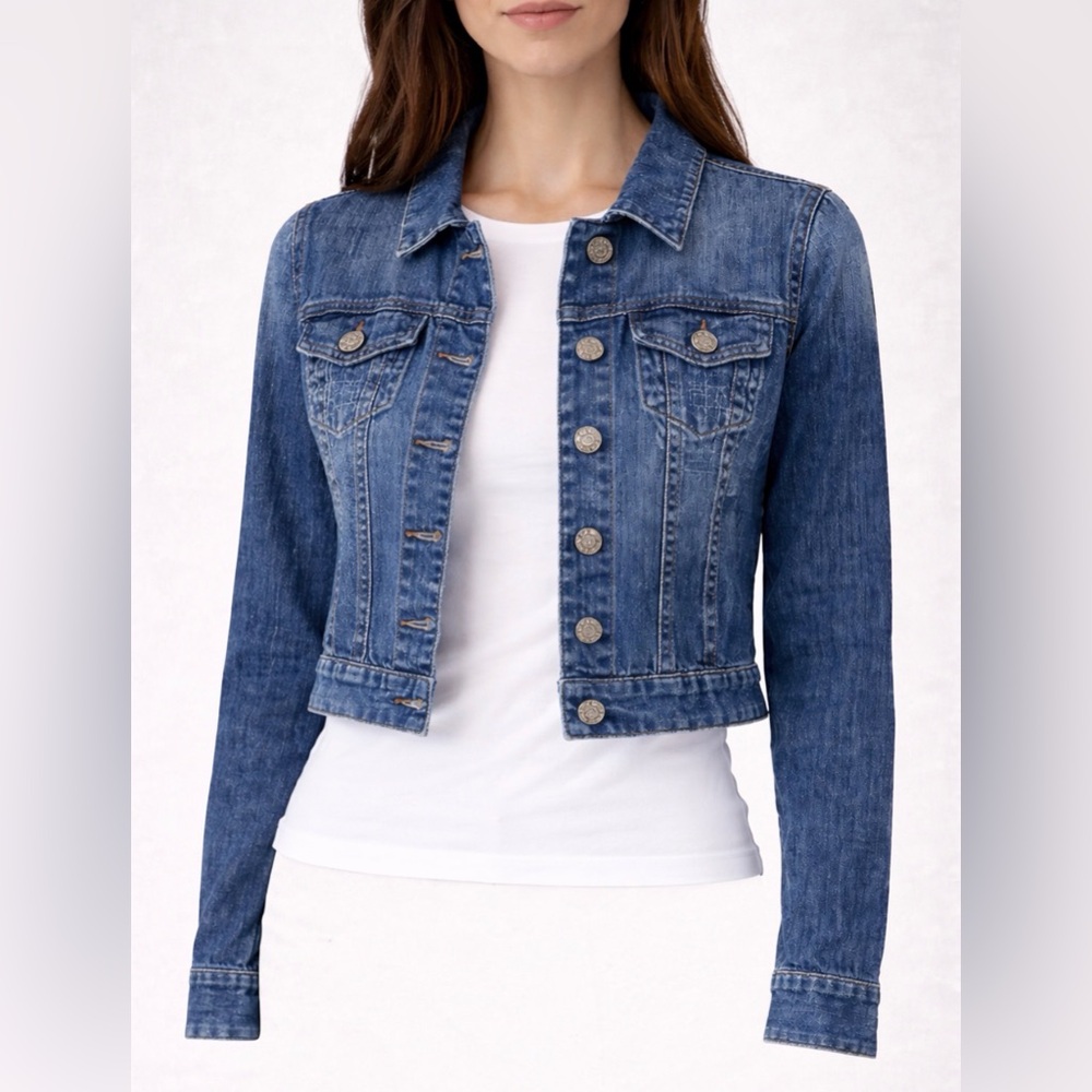 Iris Basic Women’s Size Small Cropped Denim Jacket Medium Wash(A279)✨